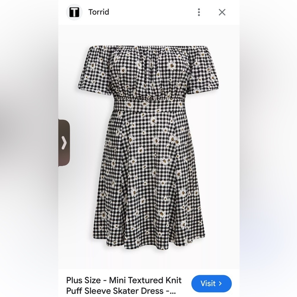 Torrid NWOT 4 XL MINI TEXTURED KNIT PUFF SLEEVE SKATER DRESS BLACK WHITE DAISY